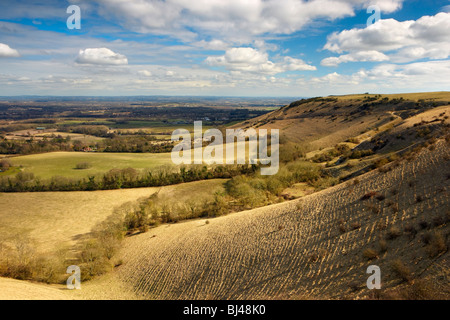 Blick vom Ditchling Beacon mit Blick auf den South Downs-Grat Stockfoto