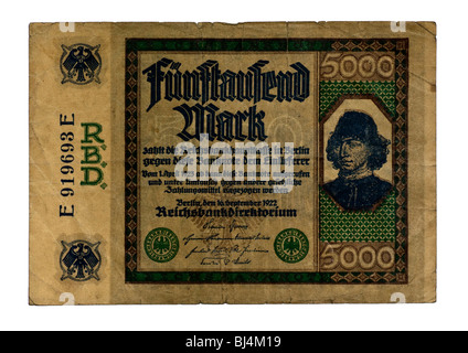 Vorderseite einer Reichsbanknote Rechnung der Zentralbank über 5 000 Mark, die Zentralbank der Bundesrepublik Deutschland, Berlin, September 1 Stockfoto