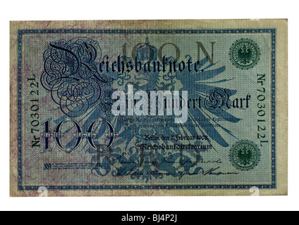 Eine Reichsbanknote Rechnung der Zentralbank vor mehr als hundert Mark, Berlin, Vorstand der Zentralbank von Deutschland, Phaebrua Stockfoto