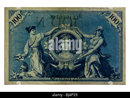 Zurück von einer Reichsbanknote Rechnung der zentralen Bank über hundert Mark, Berlin, Vorstand der Zentralbank von Deutschland, Februar Stockfoto