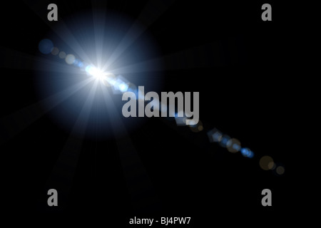 Lens Flare künstlerischen Effekt auf schwarzem Hintergrund isoliert Stockfoto