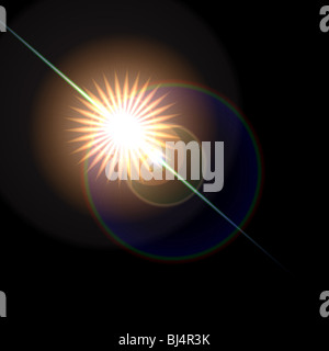 Lens Flare künstlerischen Effekt auf schwarzem Hintergrund isoliert Stockfoto