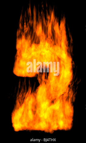 2 isoliert auf schwarz brennen Stockfoto