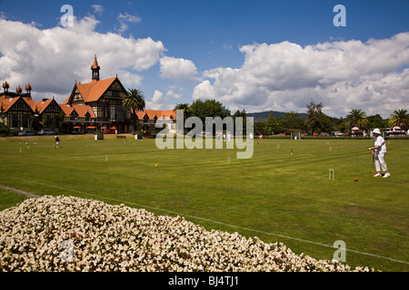 Rotorua Croquet Club am Government Gardens Fronten der elisabethanischen oder Tudor Stil 1906 Rotorua Bäder in Rotorua Neuseeland Stockfoto