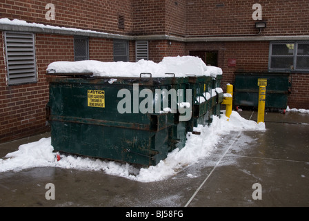 Müllcontainer außerhalb eines Mehrfamilienhauses am Freitag, 26. Februar 2010 in New York. (© Richard B. Levine) Stockfoto