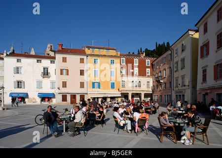 Piran Tartini-Platz, italienischen Stil, typische Häuser, Slowenien Stockfoto