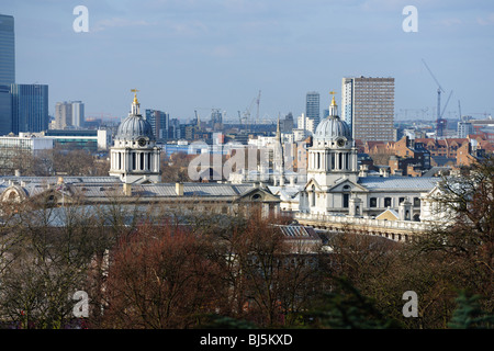 Türme von Old Royal Naval College in Greenwich, London, UK, ein UNESCO-Welterbe Stockfoto