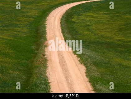 Roter Feldweg biegen durch die Wiesen grünen Prärie von South Dakota, USA Stockfoto