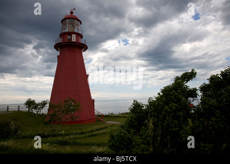 Die alte roten achteckige Leuchtturm ist eine Sehenswürdigkeit in der Str. Lawrence Fluß Angeln Dorf La Martre Quebec Kanada Stockfoto