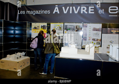 Paris, Frankreich, Bauausstellung, Ausstellung ökologischer grüner Öko-Gebäude von Architekturstudenten, Ausstellung, Foire Exposition, umweltfreundliche Gebäude Stockfoto