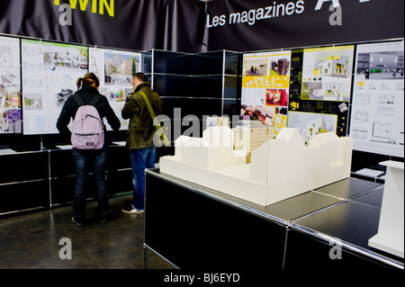 Paris, Frankreich, Construction Trade Show, Ausstellung ökologischer grüner Öko-Gebäude von Architekturstudenten, Ausstellung Moderne Innovation, umweltfreundliche Gebäude Stockfoto