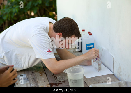 Indonesien, Sulawesi, Hoga, Betrieb Wallacea, Wissenschaftler untersuchen kleine Fischlarven Stockfoto