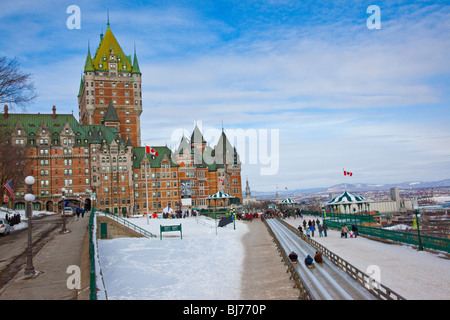 Rodeln im Winter Carnaval in alten Quebec City, Kanada Stockfoto