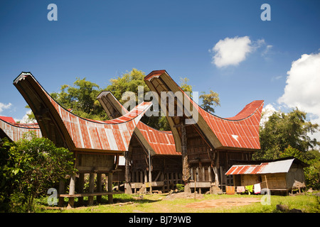 Indonesien, Sulawesi, Tana Toraja, Pana, traditionelle Tongkonan Häuser in abgelegenen ländlichen Dorf Stockfoto