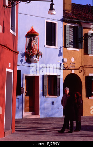 Venedig, März 2008 - bunten Häuser auf Burano, eine Insel in der Lagune von Venedig. Stockfoto