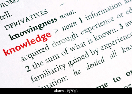 Wörterbuch-Definition des Wortes "wissen" Stockfoto