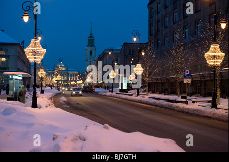 Nowy Swiat Hauptstraße nachts in Warschau Polen Stockfoto