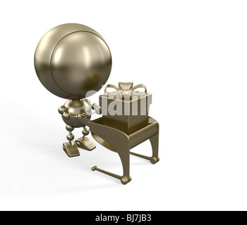 Einkaufen gold Figur mit Geschenk Stockfoto