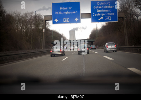 Fahren nördlich auf Autobahn 43, Deutschland. Stockfoto