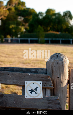 Keine Hunde erlaubt Zeichen auf einem Hof. Stockfoto