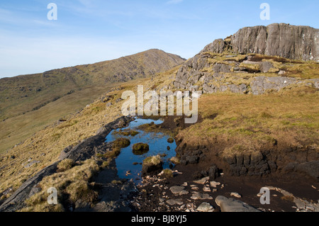 Knockowen, über den Healy Pass, Caha Mountains an der Grenze der Grafschaften Kerry und Cork, Beara Halbinsel, Irland. Stockfoto