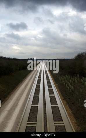 Die Cambridge geführte Busway ist wie gelähmt. Die Schienenverteiler eröffnet im Jahr 2009 zwischen Cambridge und St Ives ist nun in einer Lega beteiligt Stockfoto