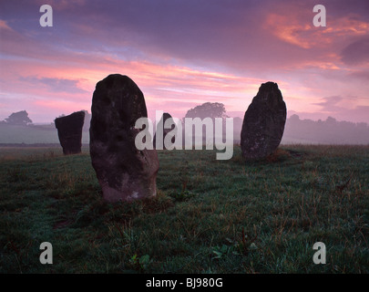 Die "neun Stones" Stein Kreis im Morgengrauen, Harthill Moor, Peak District, Derbyshire Stockfoto