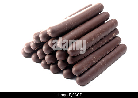 Haufen von dunkler Schokolade Finger Kekse Stockfoto