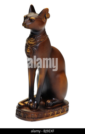 Ägyptische Katze Statue isoliert auf weiß Stockfoto