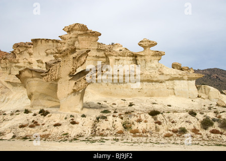 Natürliche Sandstein Erosionen an Bolnuevo in der Nähe von Puerto de Mazarron Murcia Costa Calida Spanien Stockfoto