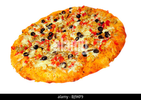 Runde Pizza isoliert auf weiß Stockfoto