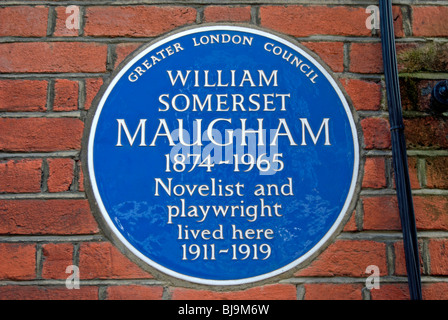 mehr London Rat blaue Plakette markiert eine ehemalige Wohnhaus des Schriftstellers und Dramatikers William somerset maugham Stockfoto