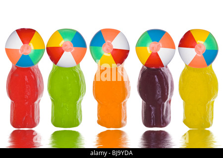 Konzeptionelle Jellybaby Serie. Gummibären in verschiedenen Szenarien, Erfolg, Misserfolg, Geschäft usw. darstellt. Sehr bunte Bilder Stockfoto