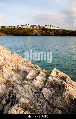 Abendlicht am Pentireglaze Haven und neues Polzeath, Cornwall, England Stockfoto