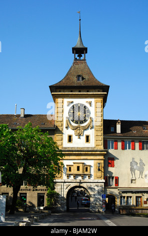 Mittelalterliche Stadttor Berntor Wallstück rund um die Altstadt, Murten, Murten, Schweiz Stockfoto