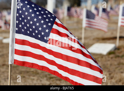 Vereinigt Staaten Flaggen auf Grabstellen auf einem Militärfriedhof, Providence, Rhode Island Stockfoto