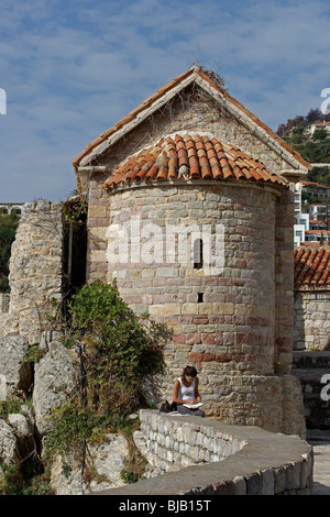 Budva, alte Stadt Halbinsel, Kirche Santa Maria in Punta, Montenegro Stockfoto