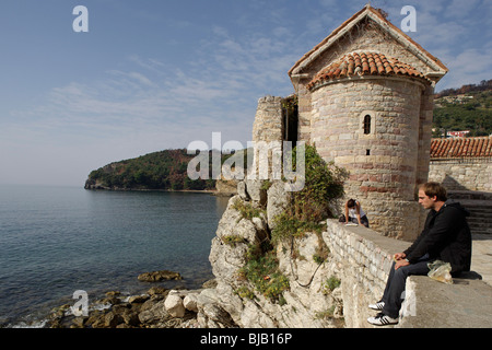 Budva, alte Stadt Halbinsel, Kirche Santa Maria in Punta, Adria, Montenegro Stockfoto