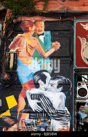 Gemälde von Tango-Tänzer in La Boca, Buenos Aires, Argentinien Stockfoto