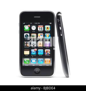 Zwei Apple iPhone 3Gs 3G Smartphones isoliert auf weißem Hintergrund Stockfoto