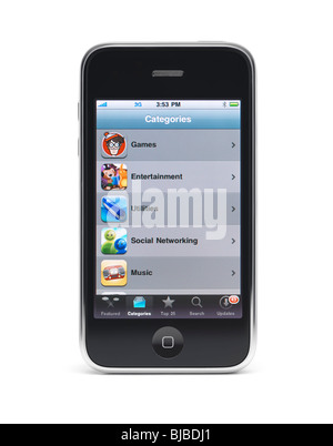 Apple iPhone 3Gs 3G Smartphone Anwendungsmenü auf dem Bildschirm mit Beschneidungspfad auf weißem Hintergrund isoliert anzeigen Stockfoto