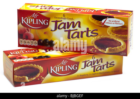 Zwei Kisten voller 6 gemischte Herr Kipling Marmelade Kuchen Stockfoto