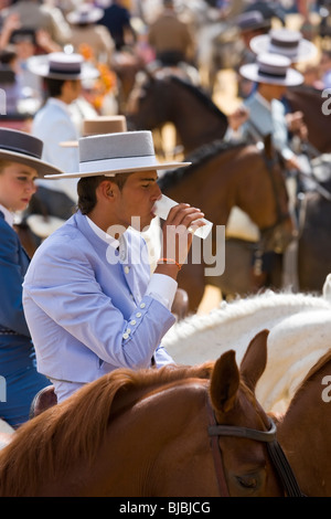 Pferd-Männer, Jerez Pferdemesse, Jerez De La Frontera, Andalusien, Spanien Stockfoto