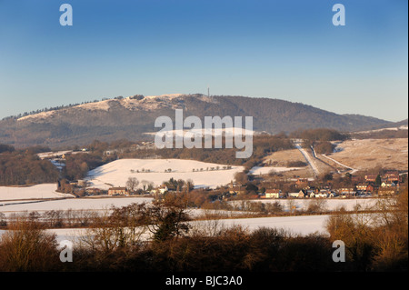 Winterschnee auf dem Hügel Wrekin in Shropshire, England Uk Stockfoto