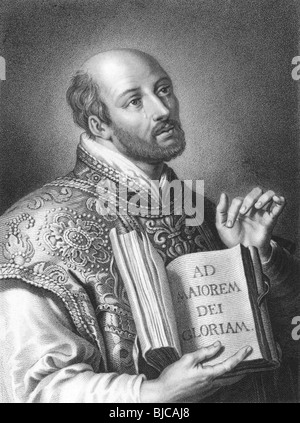 Ignatius von Loyola (1491-1556) auf Gravur aus den 1800er Jahren. Spanische Ritter, ein Einsiedler und Priester geworden. Stockfoto