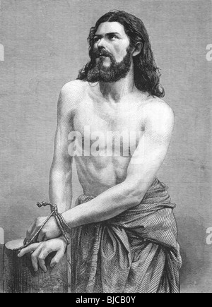 Jesus Christus am Gravur aus den 1800er Jahren. Durchgeführt durch Joseph Mair in den Passionsspielen Oberammergau. Stockfoto