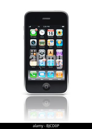 Apple iPhone 3Gs 3G Smartphone mit apps angezeigt auf dem Bildschirm mit Beschneidungspfad auf weißen Hintergrund isoliert Stockfoto