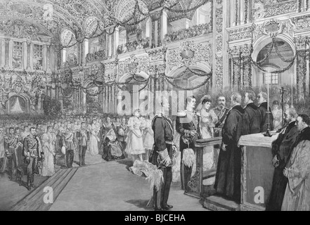 Die Hochzeit von T.R.H. der Großherzog von Hessen-Darmstadt und Prinzessin Victoria Melita von Sachsen-Coburg und Gotha. Stockfoto