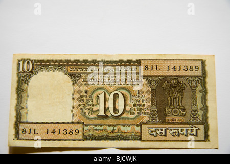 Indische zehn Rupie Banknote der indischen Regierung Reserve Bank zeigen Vorderseite Stockfoto