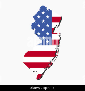 Karte von New-Jersey mit Darstellung der amerikanischen Flagge Stockfoto